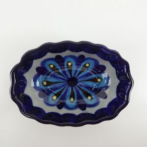 Guate Mayanke Pottery Small Blue Sauce Dip Tappas Oval Bowl